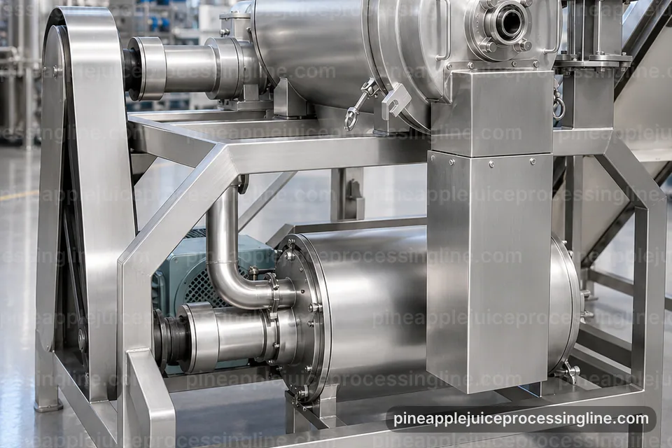 Industrial Pineapple Juice Processing Line: Hygienic Design Operating Stage industrial pineapple juice processing line, hygienic design: pineapple crusher press operating stage