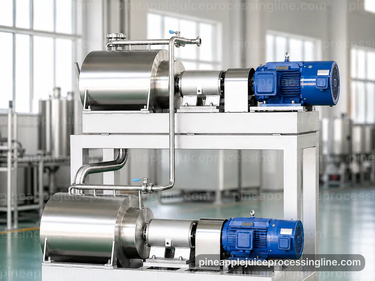 industrial pineapple juice processing line, plant integration: pineapple crusher press connection view