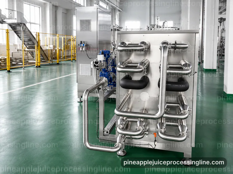 industrial pineapple juice processing line, operating principle: pressing with coarse fiber separation section connection view