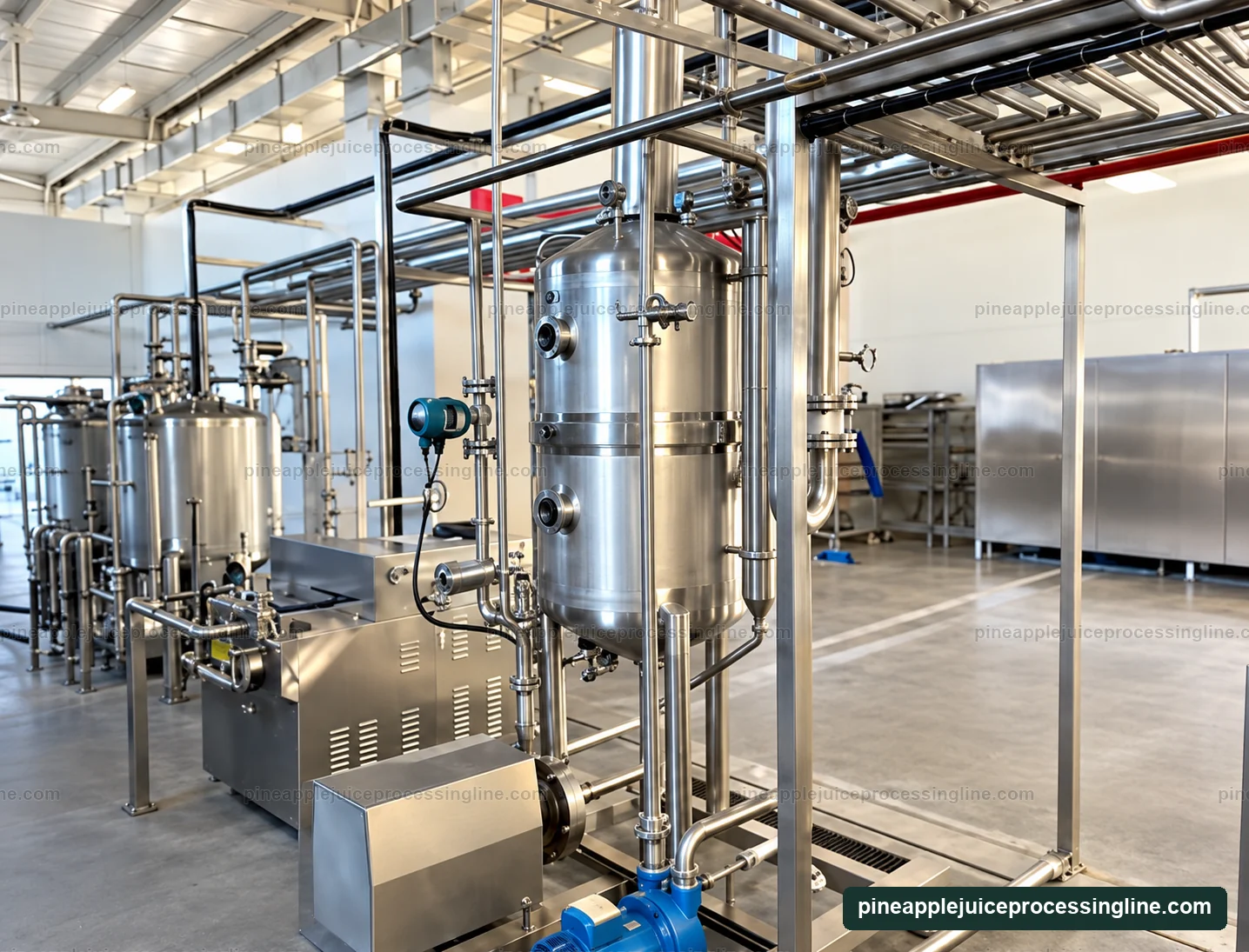 Vertical filtration vessels connected by stainless-steel piping