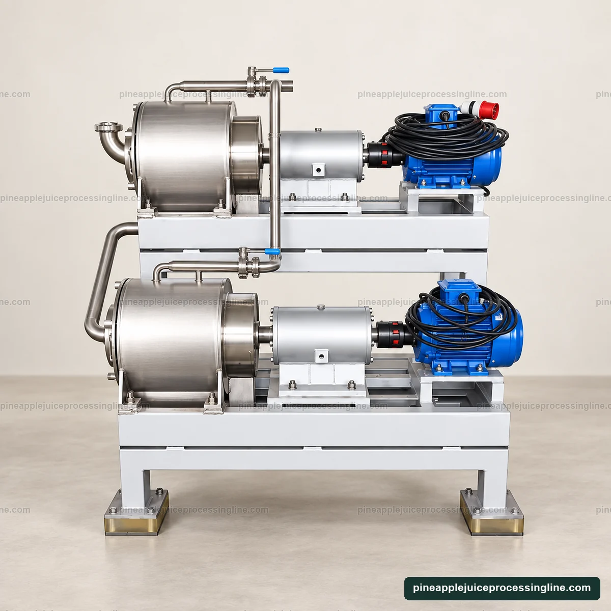 Two horizontal screened chambers and two motor drives mounted one above the other